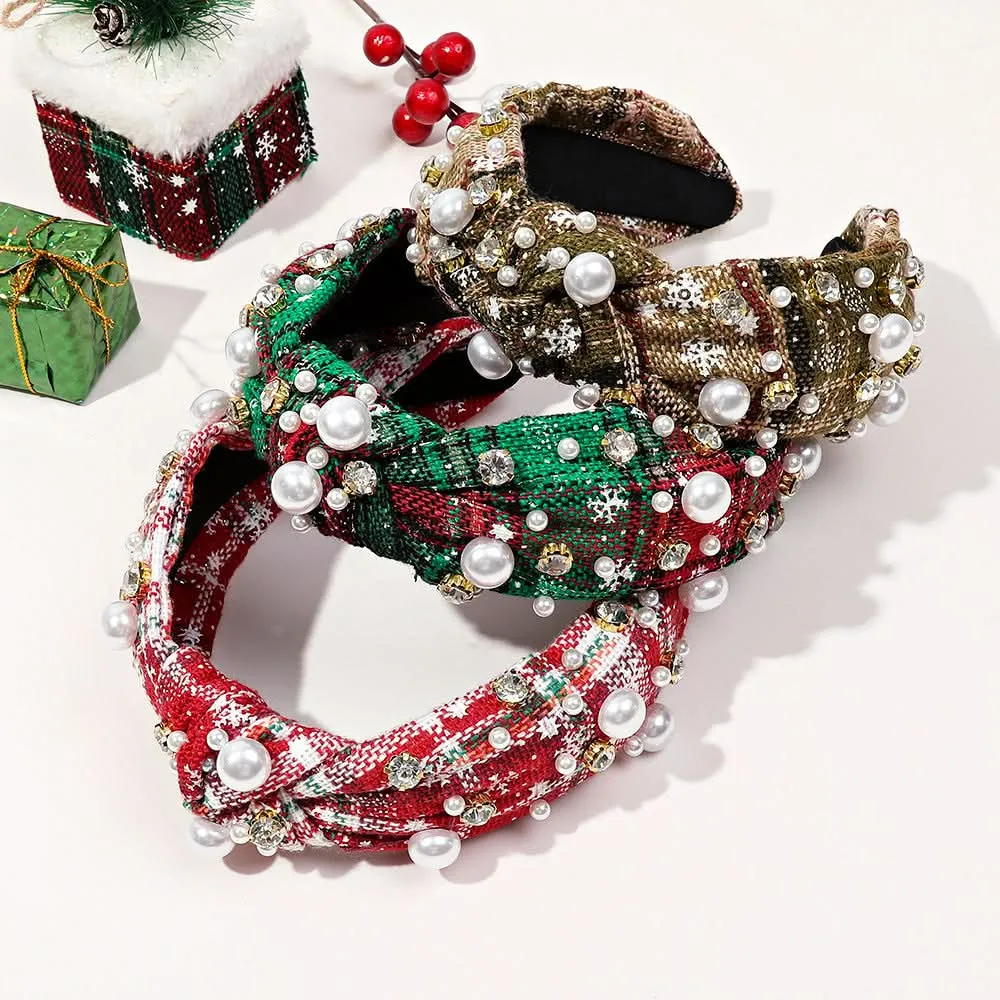 European Christmas Diamond Pearl Knotted Headband