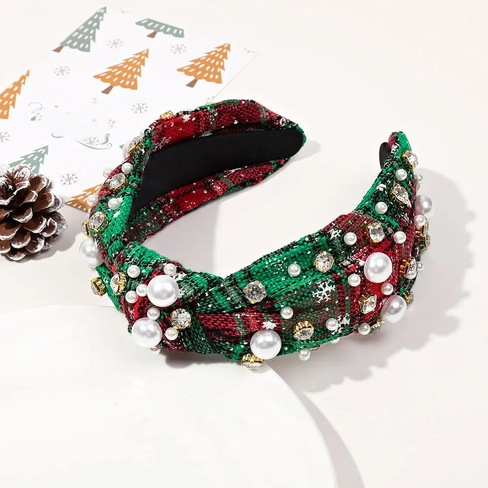 European Christmas Diamond Pearl Knotted Headband