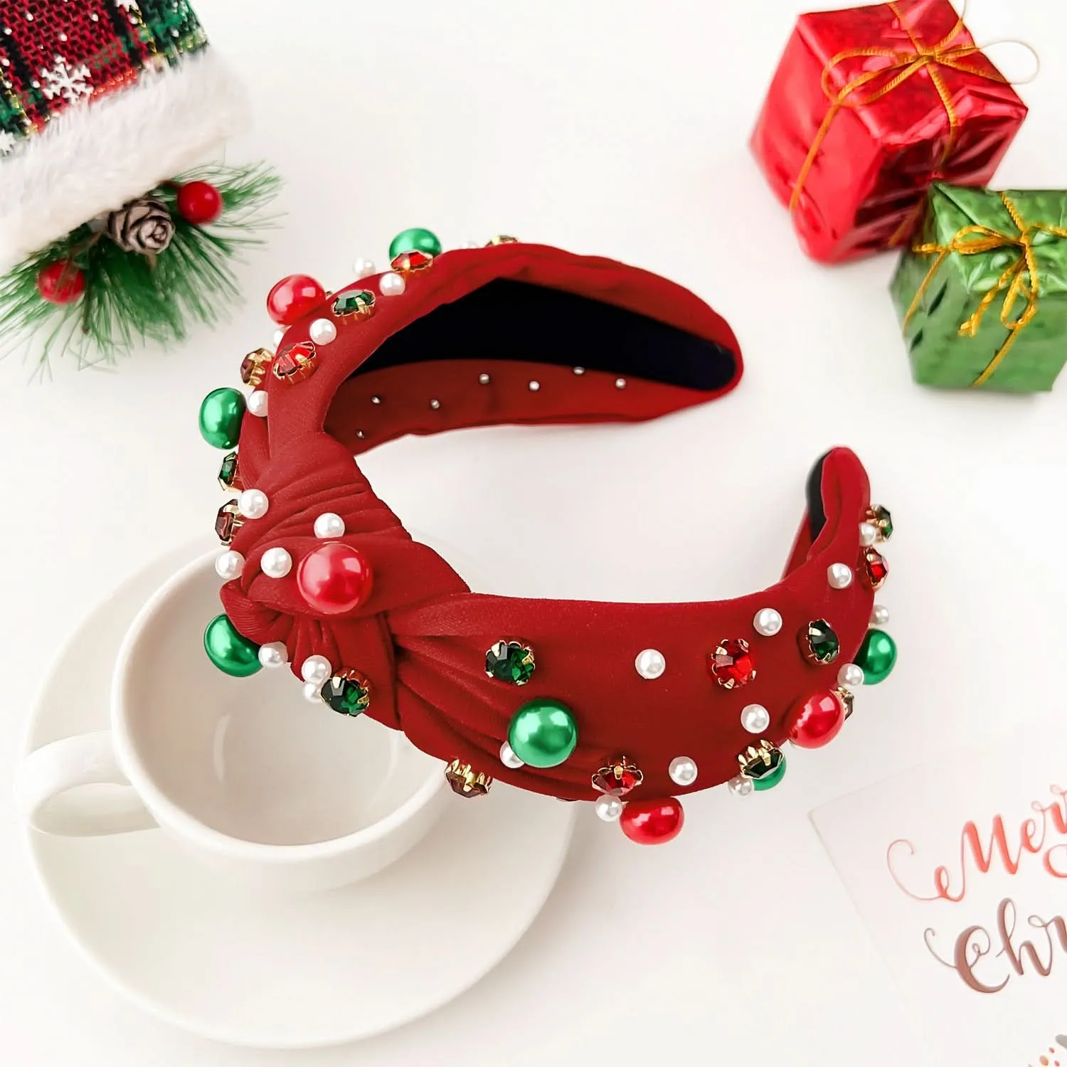 European Christmas Diamond Pearl Knotted Headband