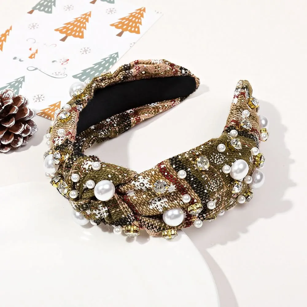 European Christmas Diamond Pearl Knotted Headband