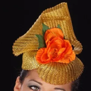 F6005-Gold horse hair with orange flower fascinator