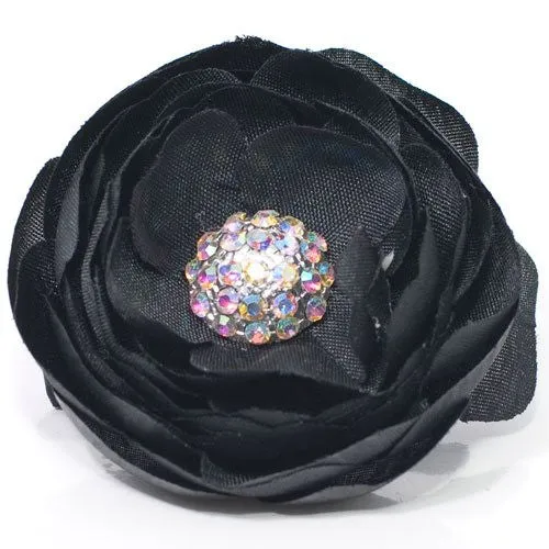 Fabric Flower with Rhinestone Center on Beak Clip - 1 piece