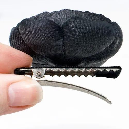 Fabric Flower with Rhinestone Center on Beak Clip - 1 piece