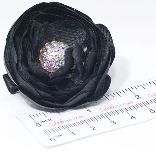 Fabric Flower with Rhinestone Center on Beak Clip - 1 piece