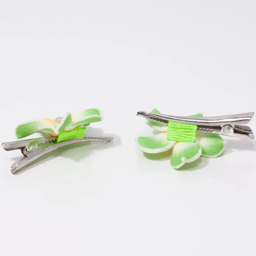 Fimo Flower on Silver Beak Clip - Pair