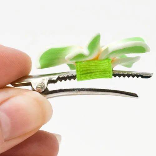 Fimo Flower on Silver Beak Clip - Pair