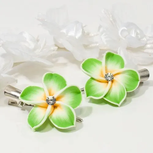 Fimo Flower on Silver Beak Clip - Pair