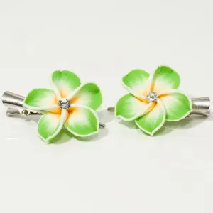 Fimo Flower on Silver Beak Clip - Pair
