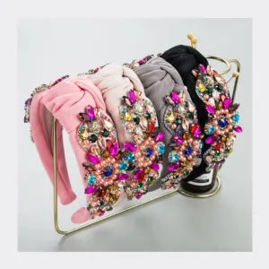 Flower Cloth Glass Pearl Hair Band - One Piece