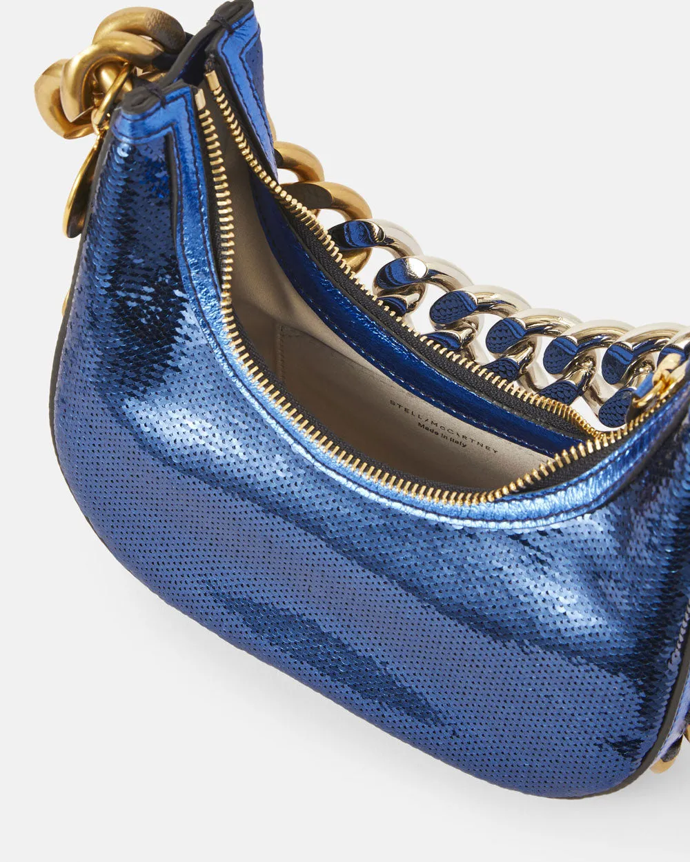 Frayme Mini Zipped Sequin Shoulder bag in Blue