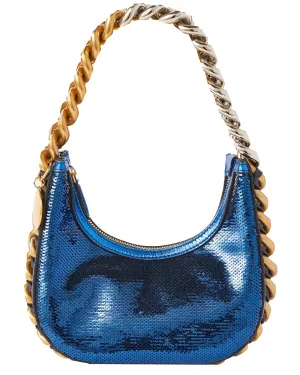 Frayme Mini Zipped Sequin Shoulder bag in Blue