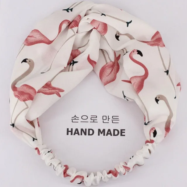 Fresh Fashion Turban Headbands Women Spring Summer Chiffon Headband Head Wrap Wide Flamingo Hair Accessories Cotton Headband