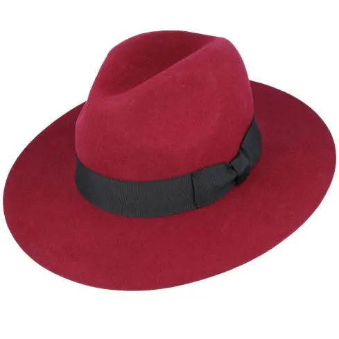 Gladwin Bond Stiff Wide Flat Brim Wool Fedora Hat