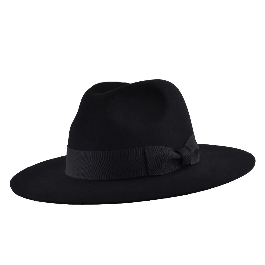Gladwin Bond Stiff Wide Flat Brim Wool Fedora Hat
