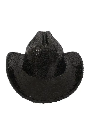 Glitter Solid Color Fedora Cowboy Hat Black  - Pack of 6