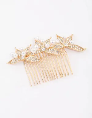 Gold Diamante & Pearl Trio Hair Comb