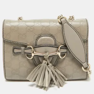 Grey Microguccissima Leather Mini Emily Chain Crossbody Bag