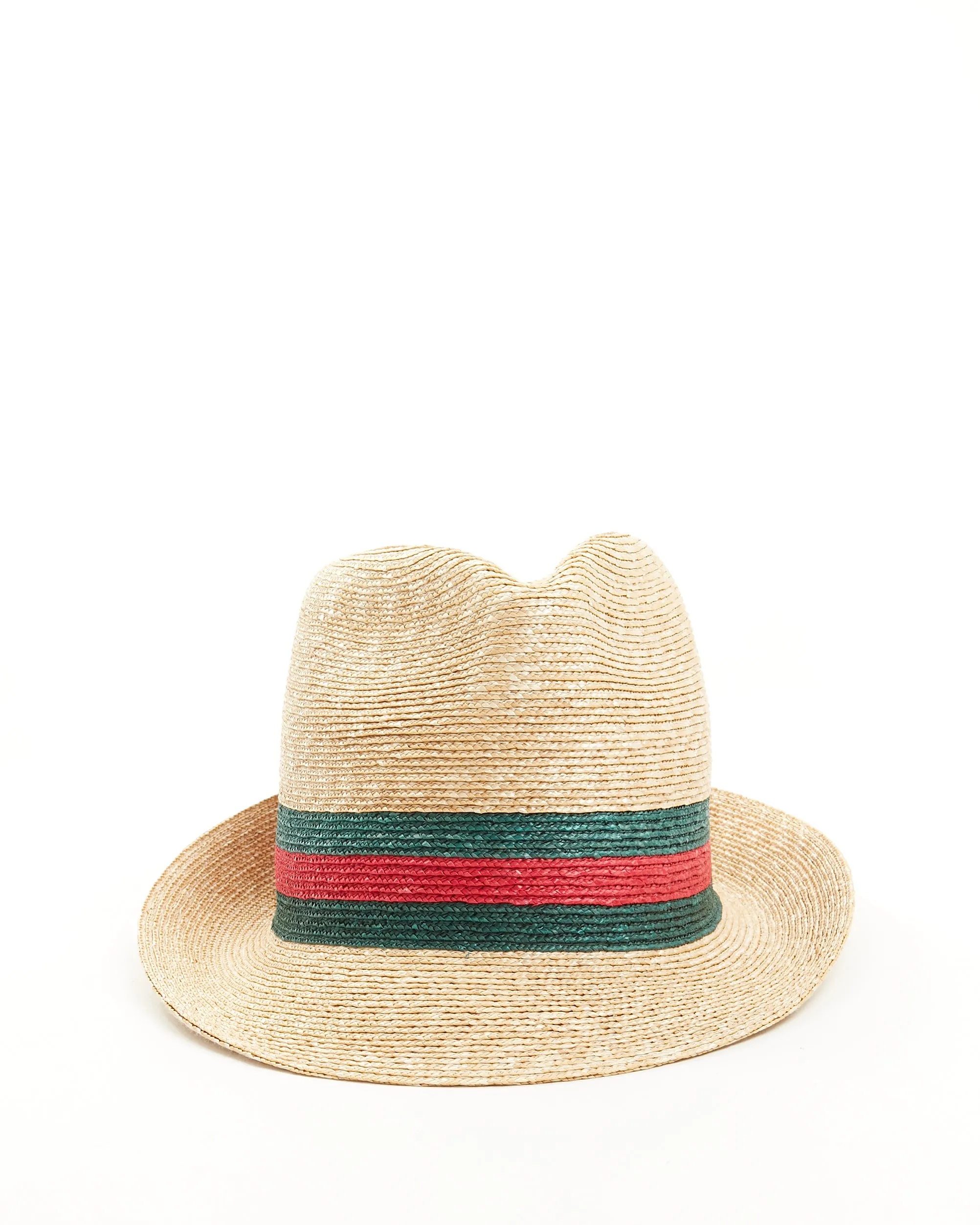 Gucci Beige Straw Web Accent Fedora Hat - L