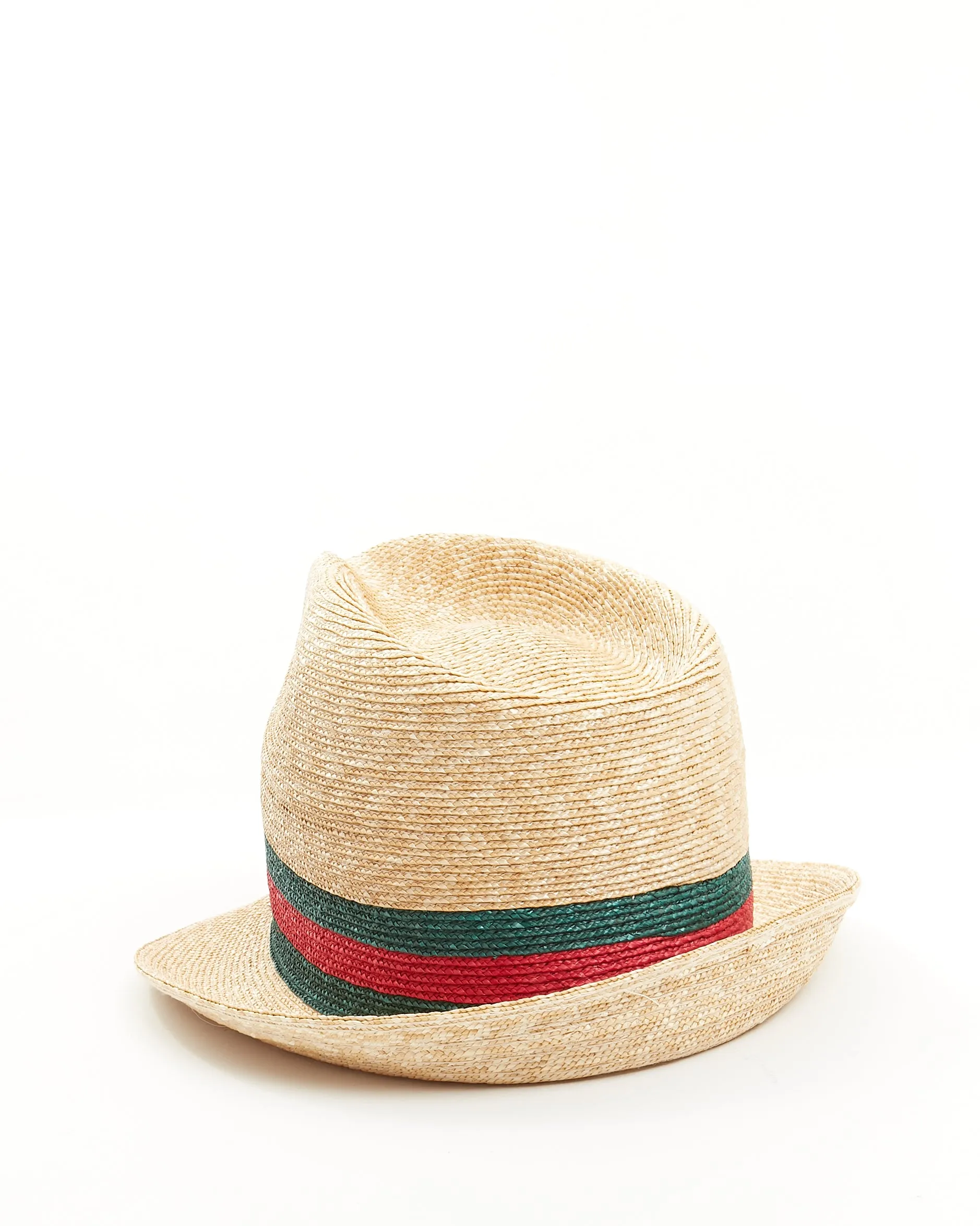 Gucci Beige Straw Web Accent Fedora Hat - L