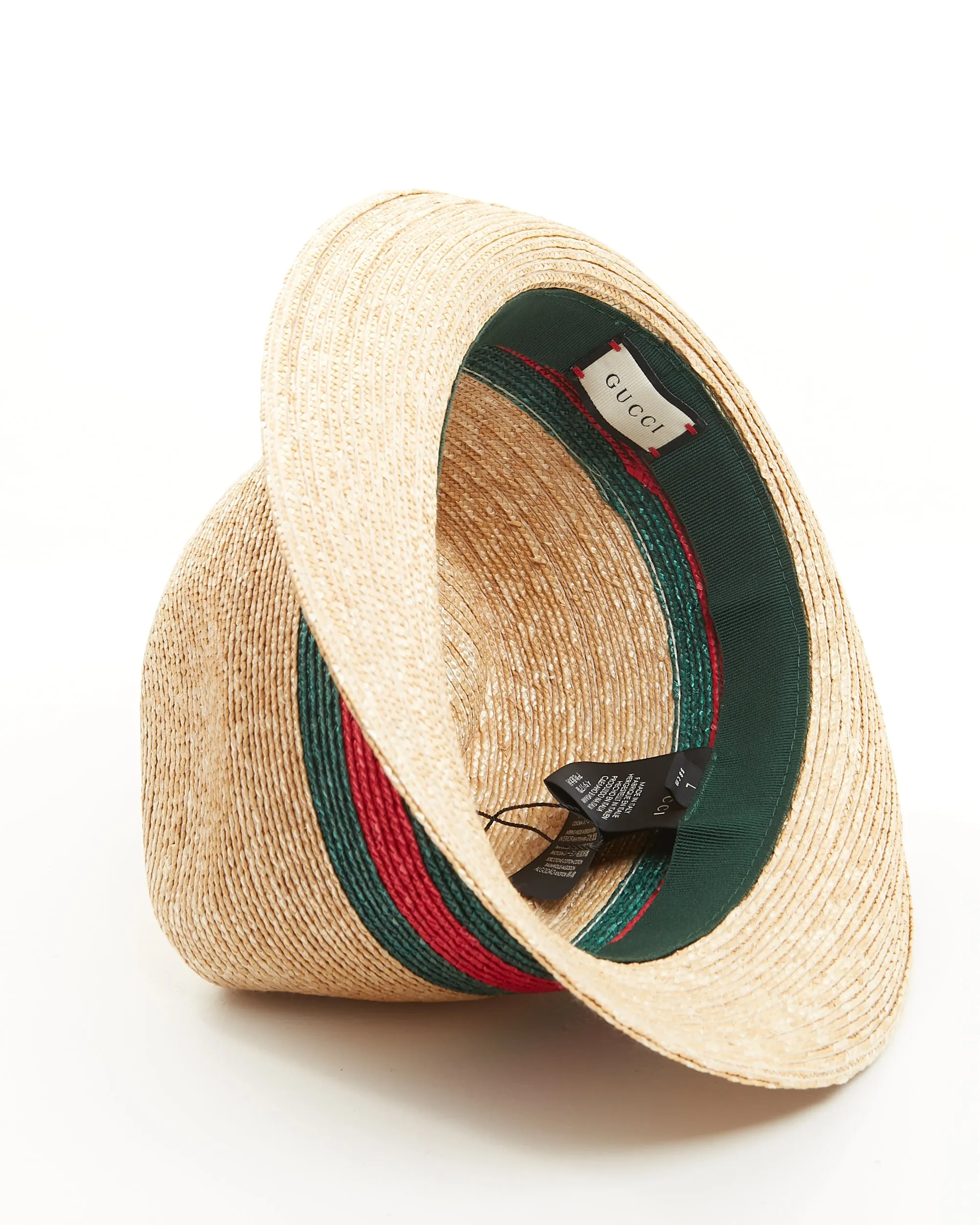 Gucci Beige Straw Web Accent Fedora Hat - L
