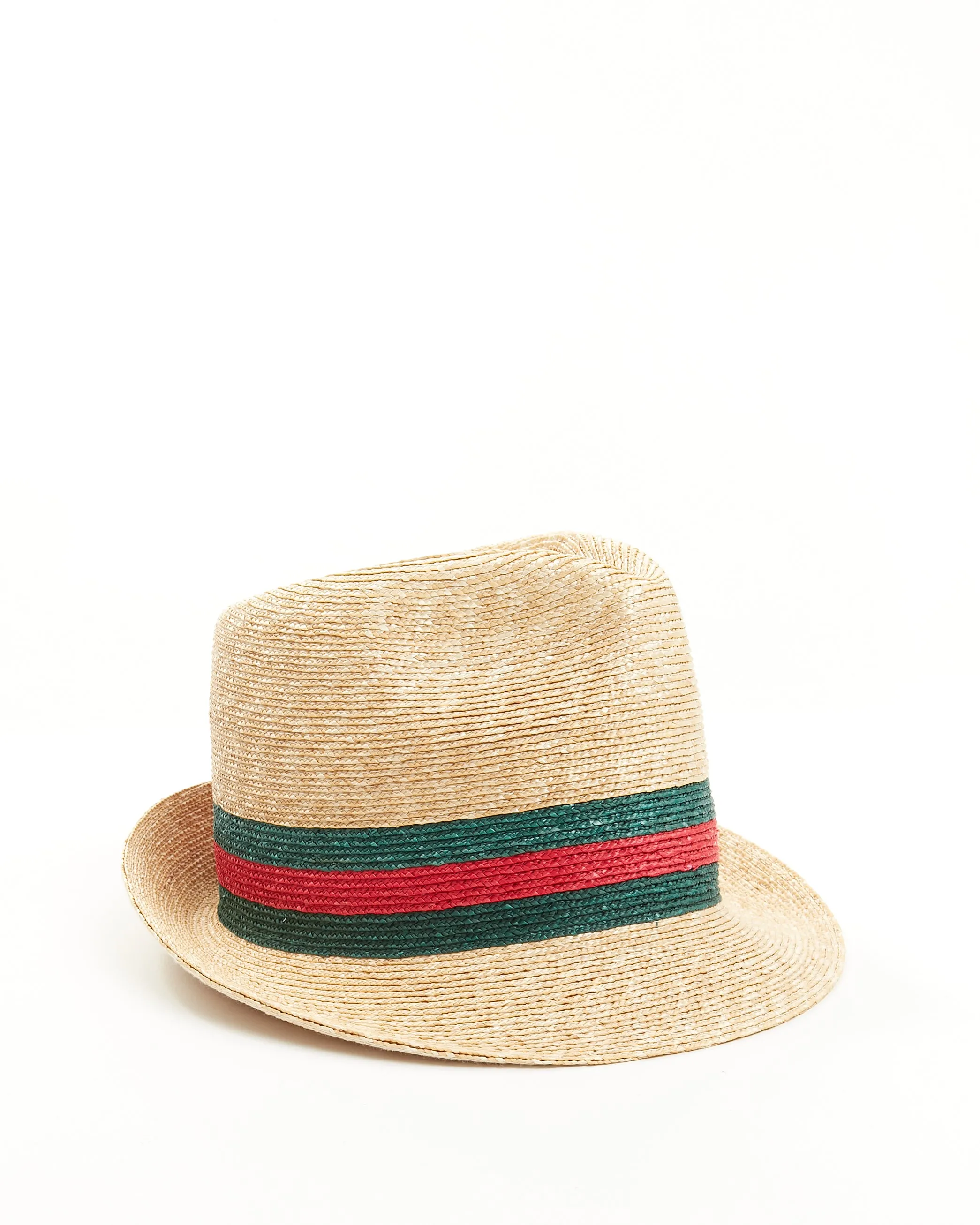 Gucci Beige Straw Web Accent Fedora Hat - L