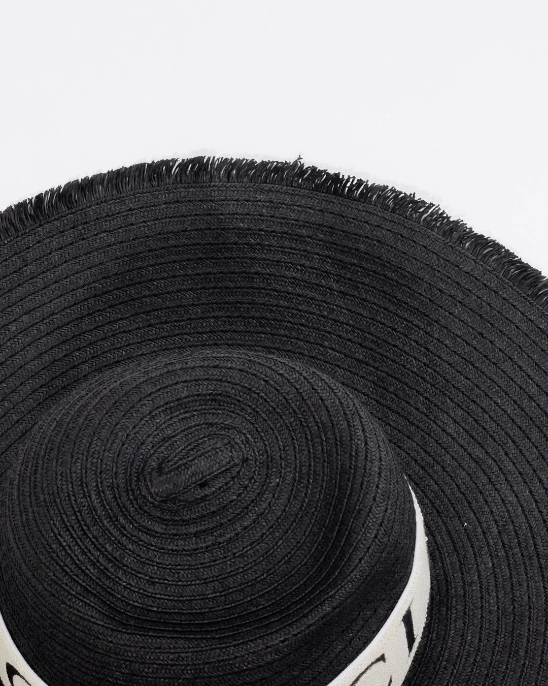 Gucci Black Straw Logo Wide Brim Hat