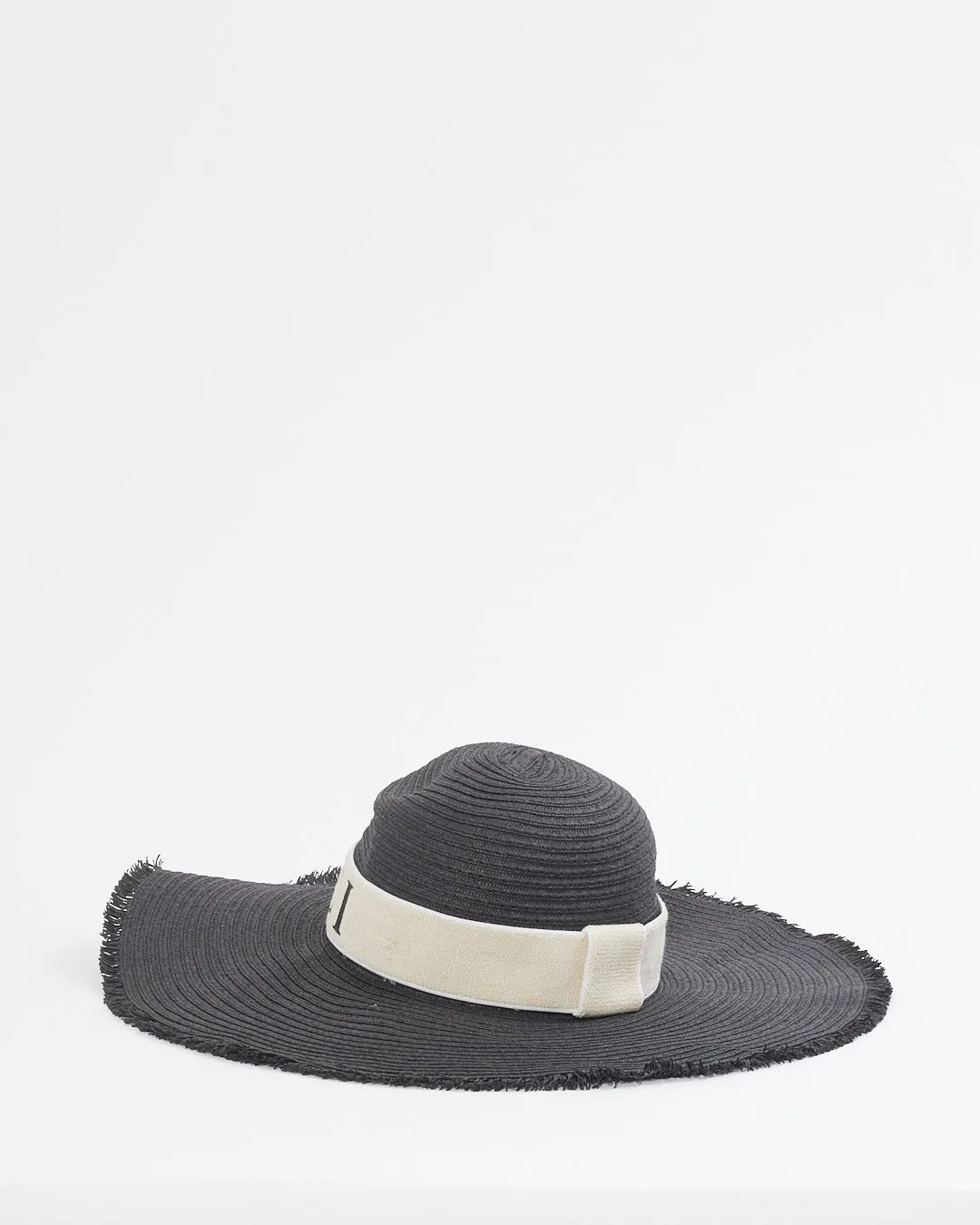 Gucci Black Straw Logo Wide Brim Hat