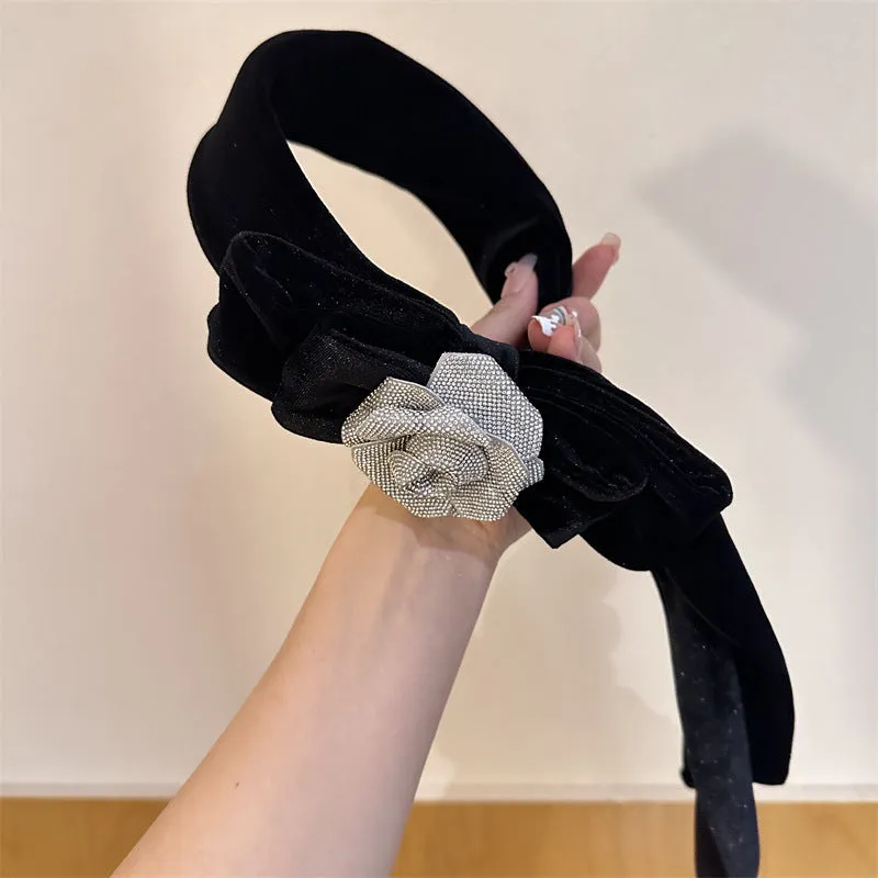 Hair Accessories Velvet Streamer Headband Wide Butterfly Camellia Lady Western Style