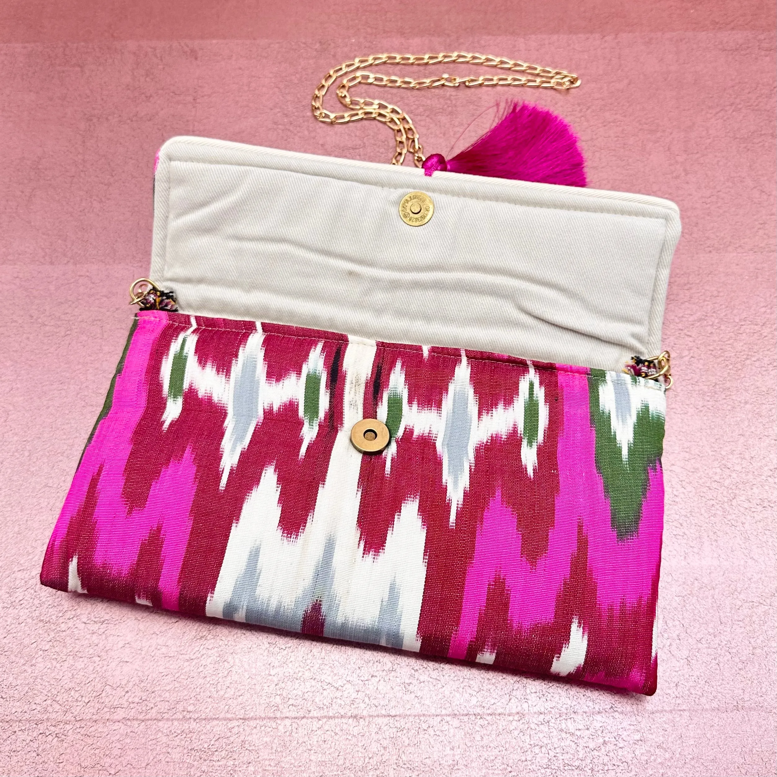 Handwoven Ikat Clutch Pink