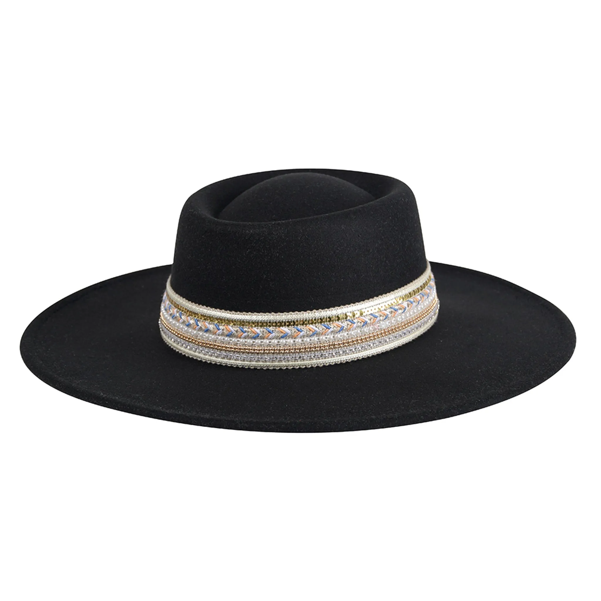 HAT2188 Blaze Multi Trim Wide Brim Fedora