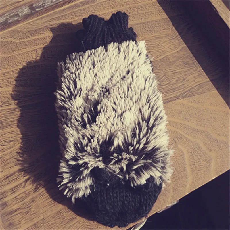 Hedgehog Gloves Women Winter Warmer Knitted Crochet Wrist Cartoon Fleece Heated Mittens Erinaceus Outdoor Gifts S1559