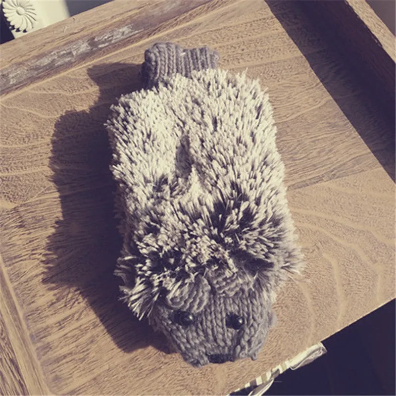 Hedgehog Gloves Women Winter Warmer Knitted Crochet Wrist Cartoon Fleece Heated Mittens Erinaceus Outdoor Gifts S1559