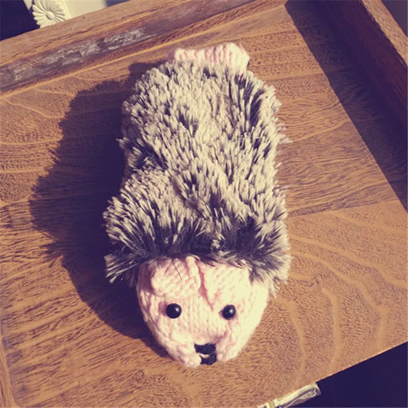 Hedgehog Gloves Women Winter Warmer Knitted Crochet Wrist Cartoon Fleece Heated Mittens Erinaceus Outdoor Gifts S1559