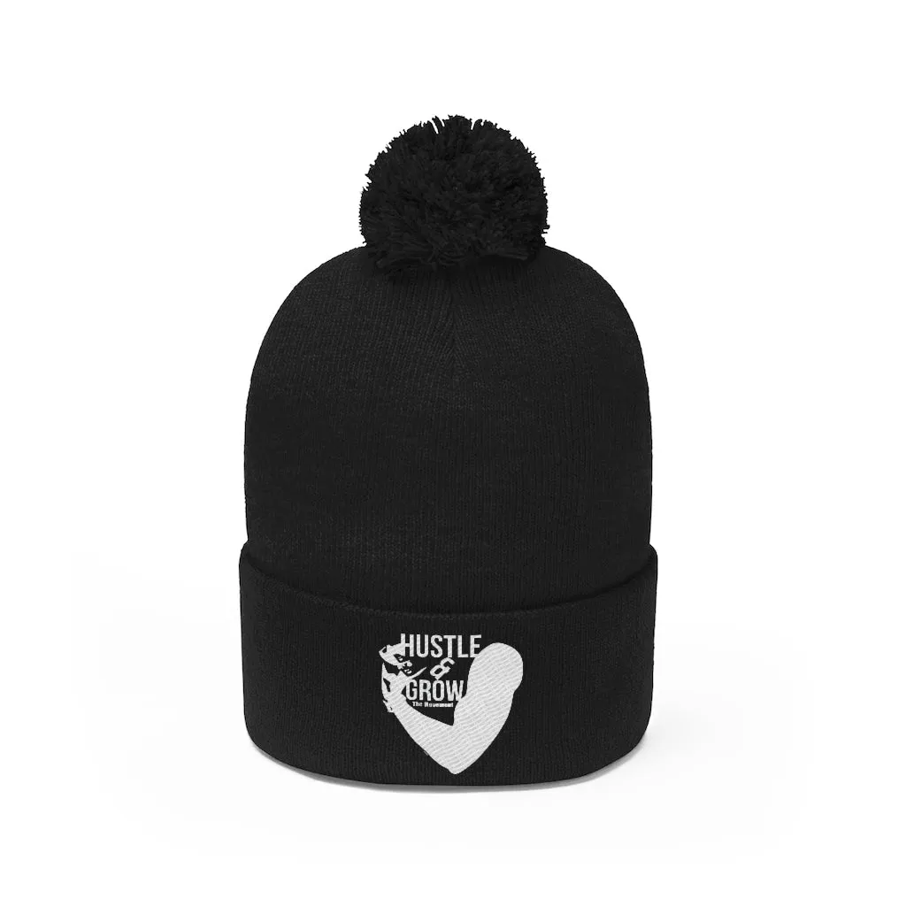 Hustle & Grow Pom Pom Beanie (Black/White)
