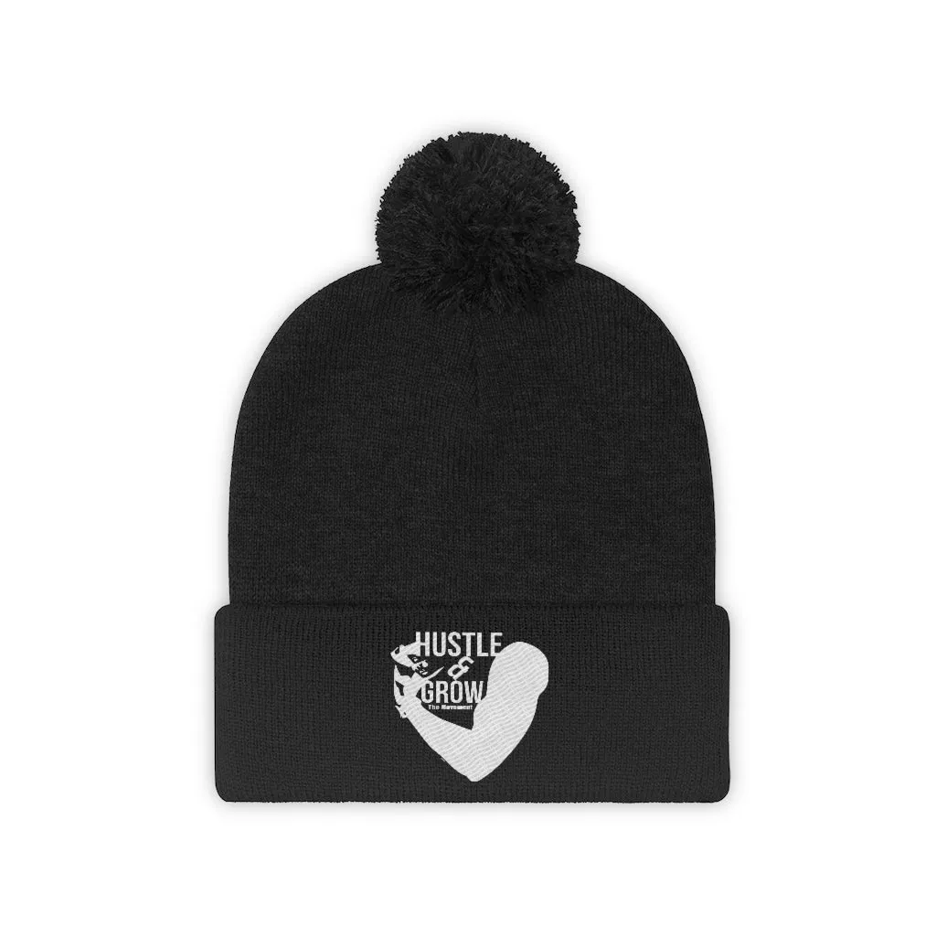 Hustle & Grow Pom Pom Beanie (Black/White)