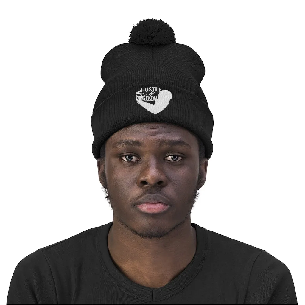 Hustle & Grow Pom Pom Beanie (Black/White)
