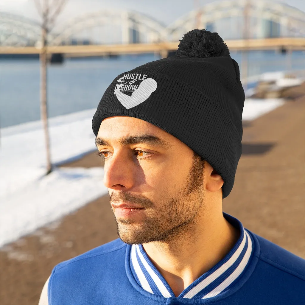 Hustle & Grow Pom Pom Beanie (Black/White)