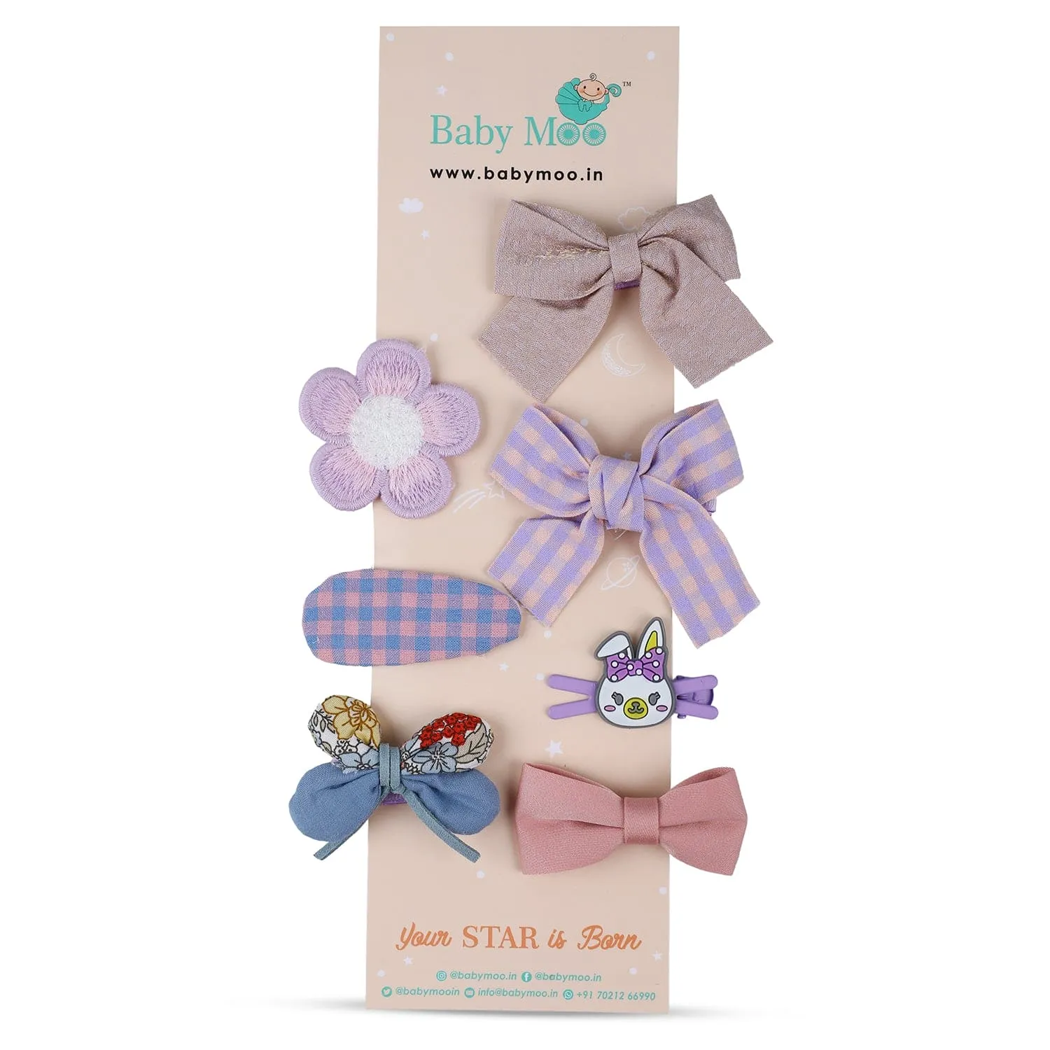 Iris Bows Hair Clips Set 7 Pcs - Multicolour