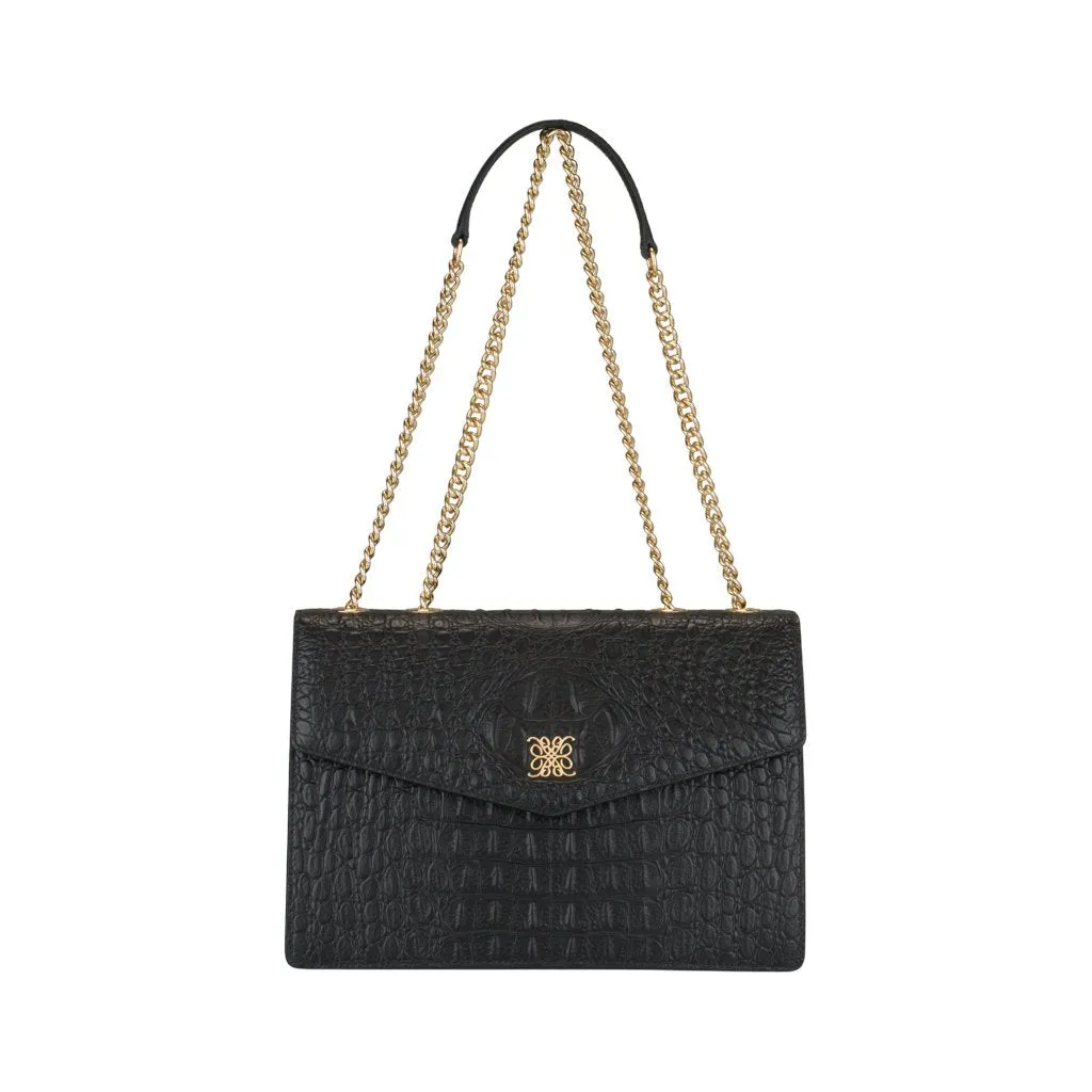 Italian leather Crossbody Croc embossed with gold toned and chain strap handbag
