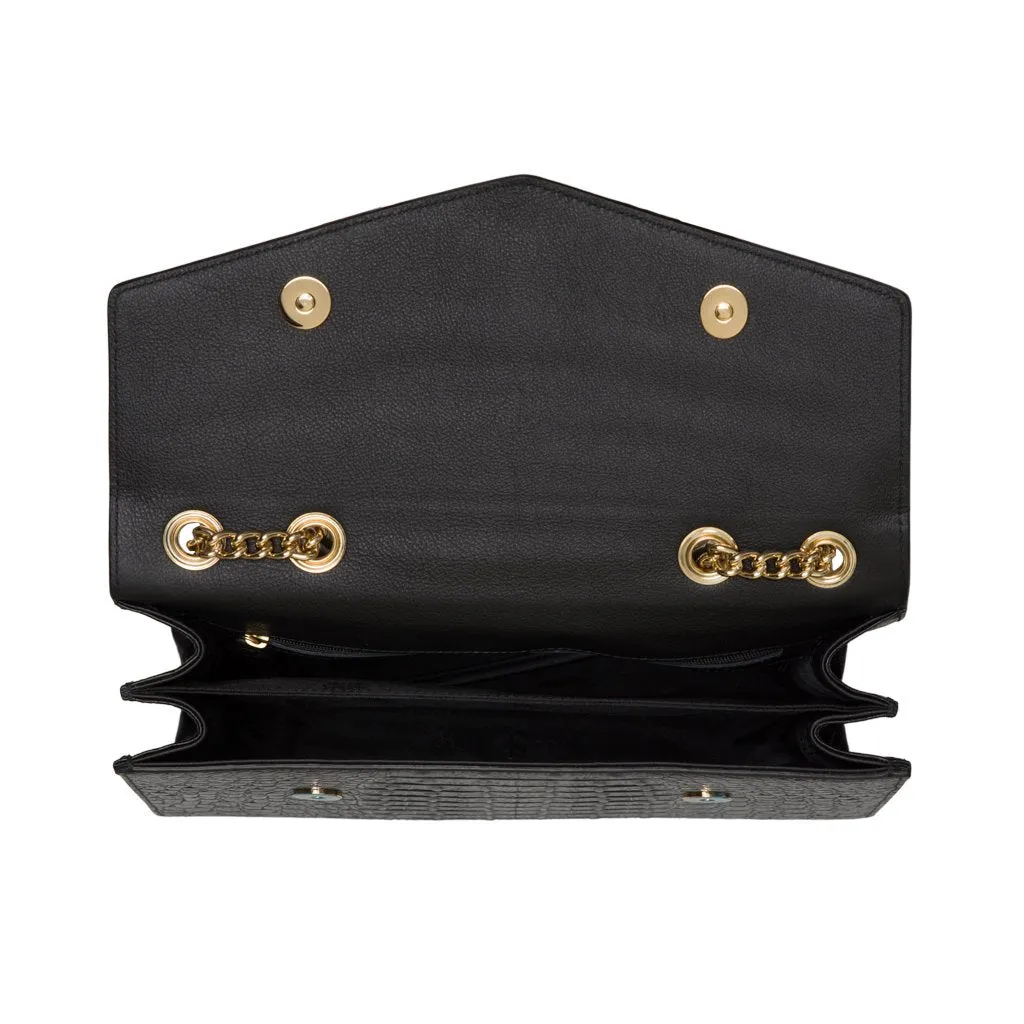 Italian leather Crossbody Croc embossed with gold toned and chain strap handbag