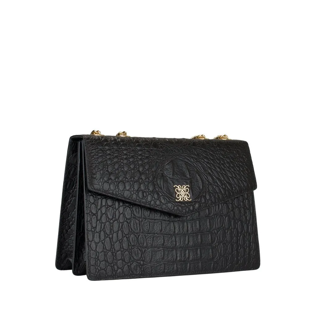 Italian leather Crossbody Croc embossed with gold toned and chain strap handbag