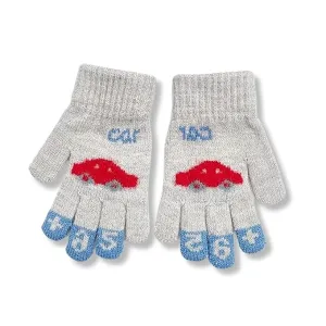 Kids Winter Gloves Warm Faux Wool Thermal Gloves for 3-8 Year Olds | Elastic Knit Gloves with Car Pattern | Ideal for boy and girls