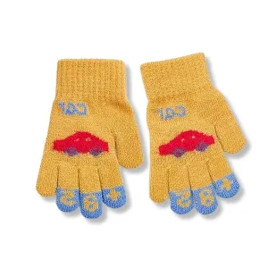 Kids Winter Gloves Warm Faux Wool Thermal Gloves for 3-8 Year Olds | Elastic Knit Gloves with Car Pattern | Ideal for boy and girls