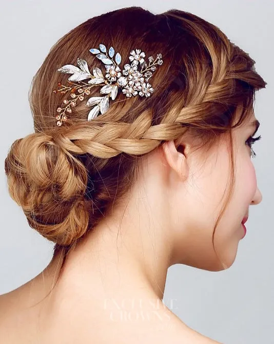 Kira Blush Floral Headpiece Comb Gold