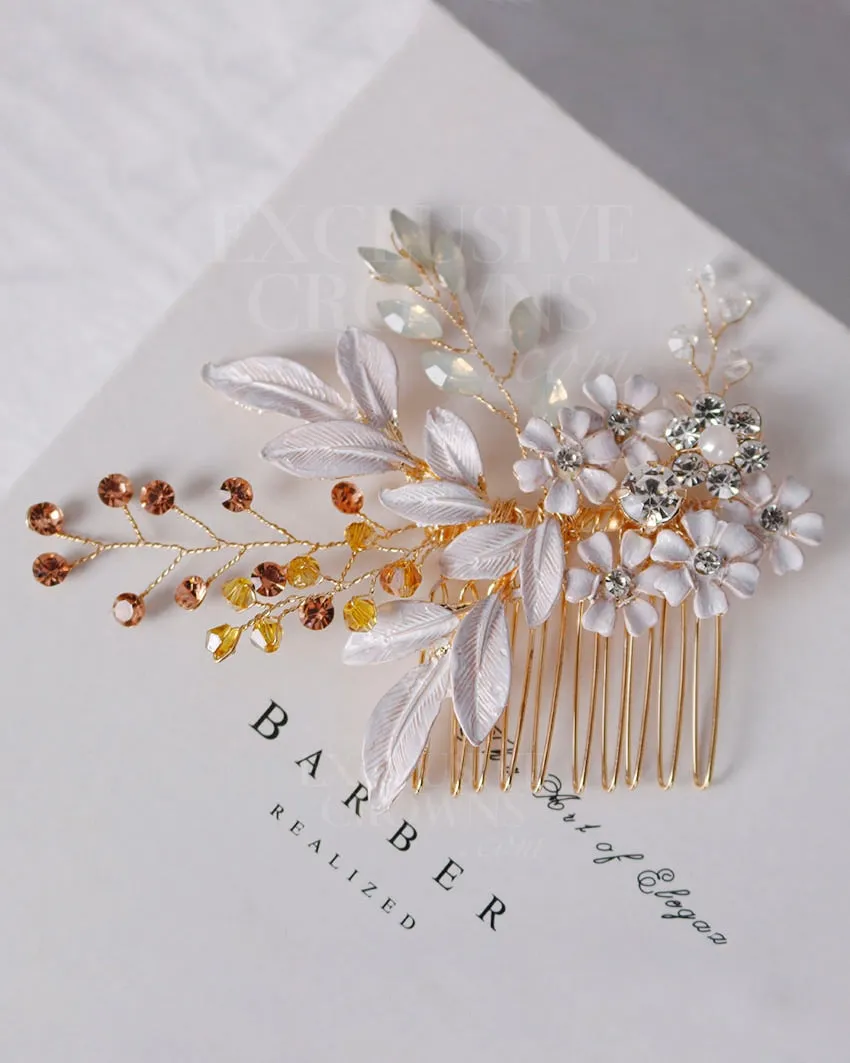 Kira Blush Floral Headpiece Comb Gold