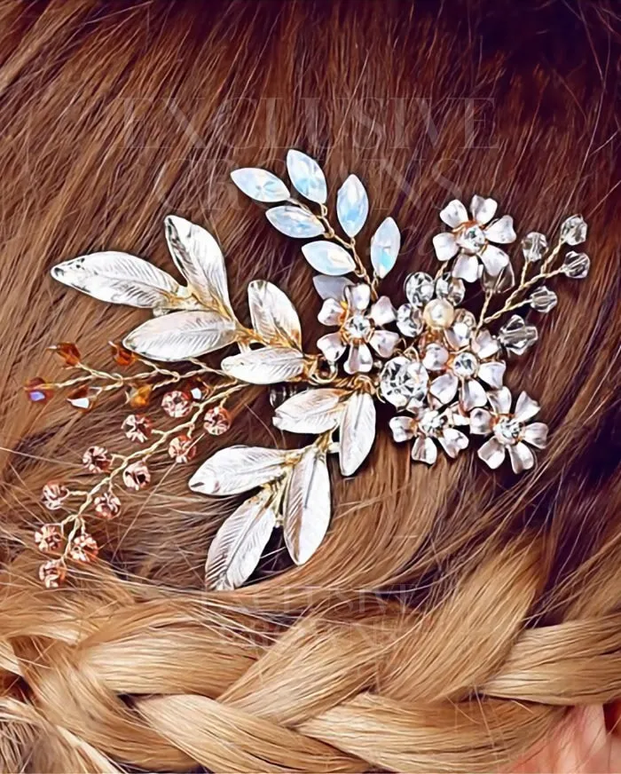 Kira Blush Floral Headpiece Comb Gold