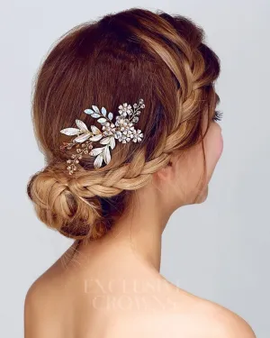 Kira Blush Floral Headpiece Comb Gold