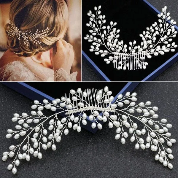 Large Oval Pearl Wedding Hair Comb Wire, Bridal Pearl Decorative Hair Comb Headpiece for Brides, Prom