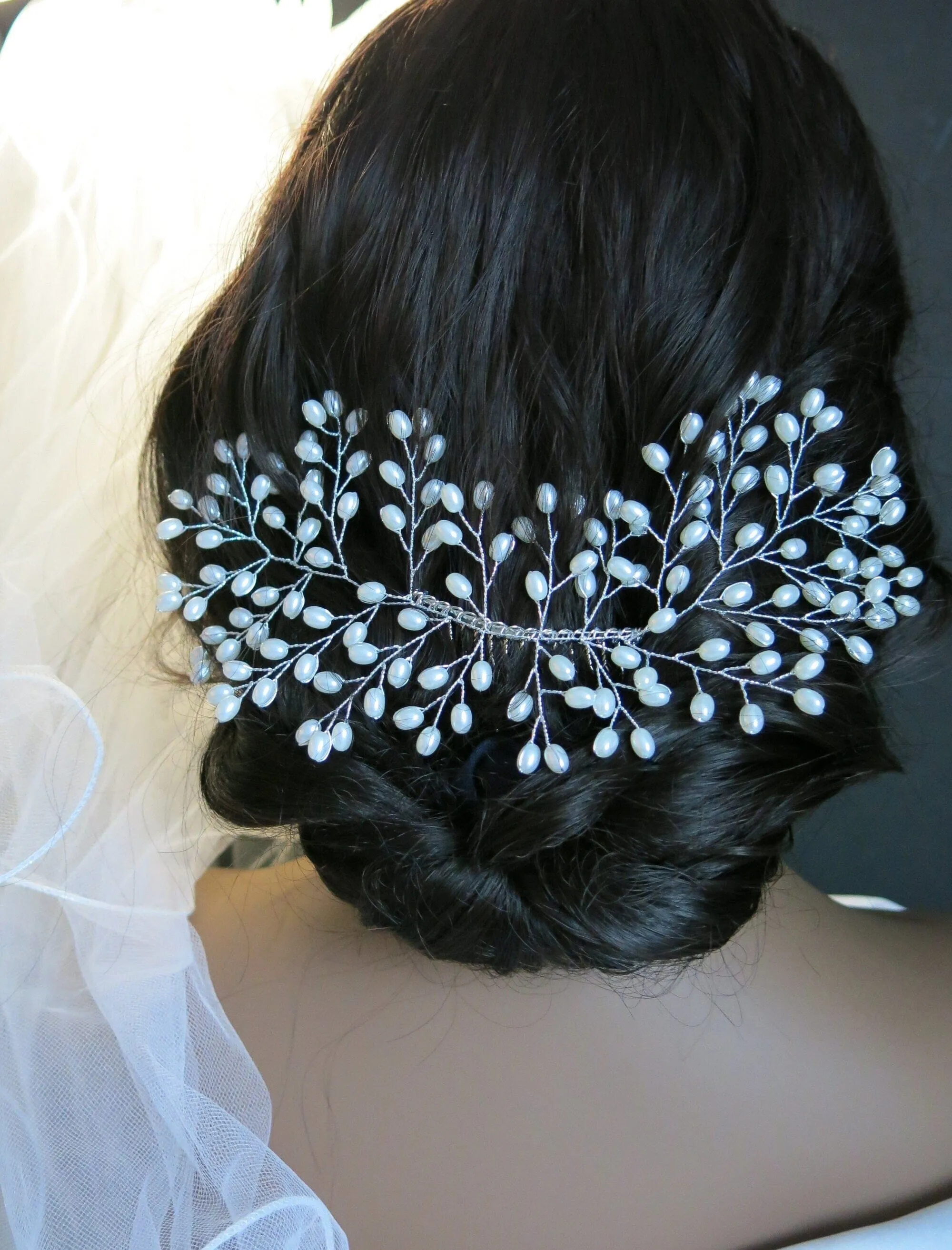 Large Oval Pearl Wedding Hair Comb Wire, Bridal Pearl Decorative Hair Comb Headpiece for Brides, Prom