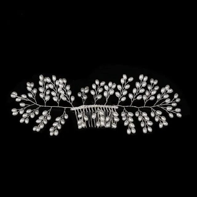 Large Oval Pearl Wedding Hair Comb Wire, Bridal Pearl Decorative Hair Comb Headpiece for Brides, Prom